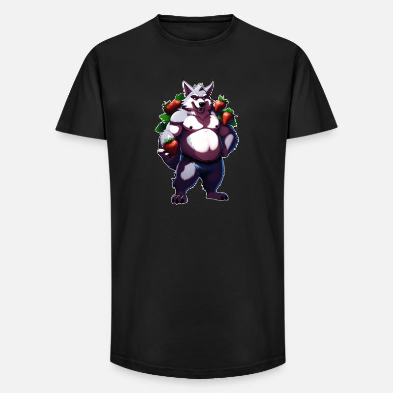 Wolf Erdbeere 1 - Long Fit Männer T-Shirt - Schwarz