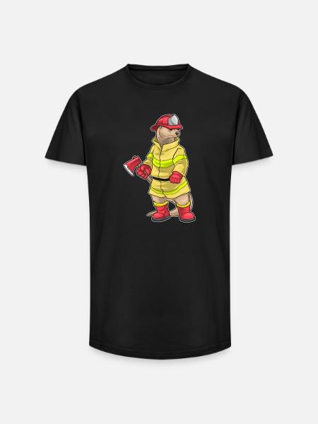 Otter Firefighter Axe Fire Brigade - Long Fit Men's T-Shirt - black