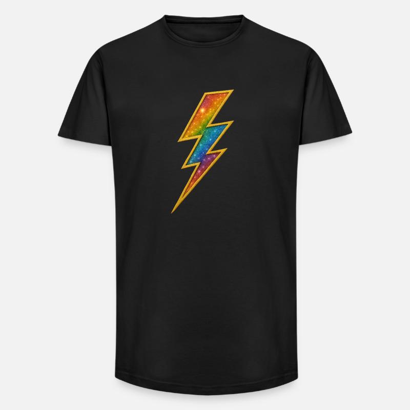 Regenbogen Blitz mit Goldrahmen - Long Fit Männer T-Shirt - Schwarz