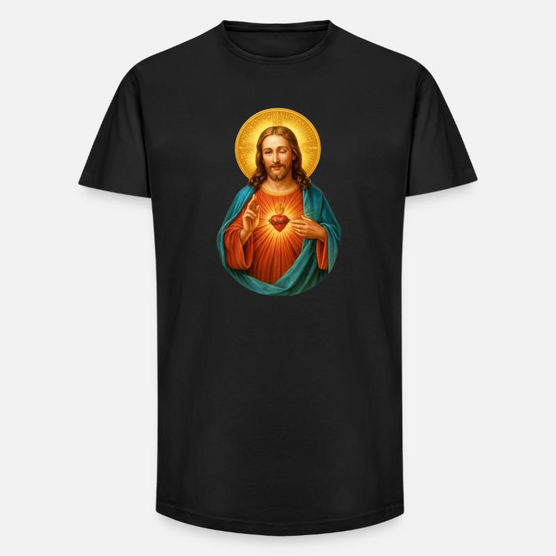 Zwinkernder Jesus Herz Jesu Strahlendes Heilsbild - Long Fit Männer T-Shirt - Schwarz