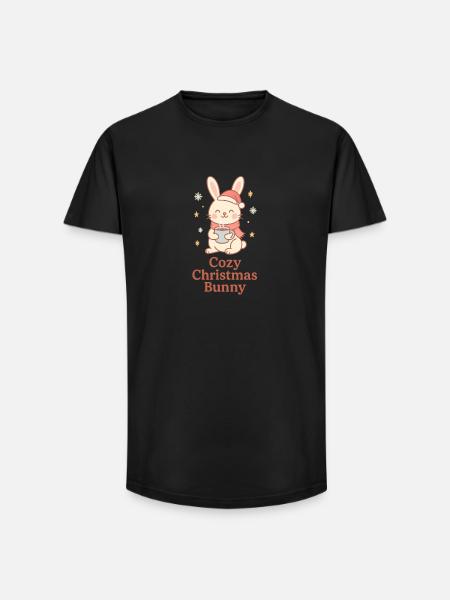 Cozy Christmas bunny with tea - Long Fit Men's T-Shirt - black