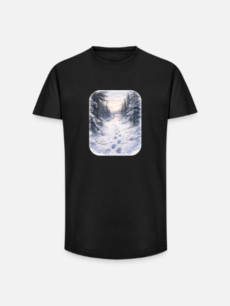 Winter Forest Path Morgenschein - Long Fit Men's T-Shirt - black