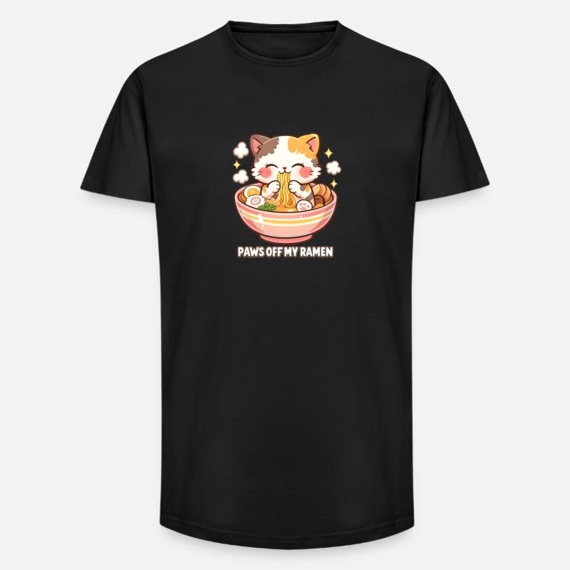 Pfoten weg Ramen Katze - Long Fit Männer T-Shirt - Schwarz