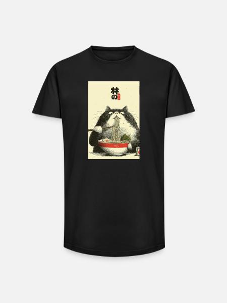 Ramen Cat Ukiyoe Style - Long Fit Men's T-Shirt - black