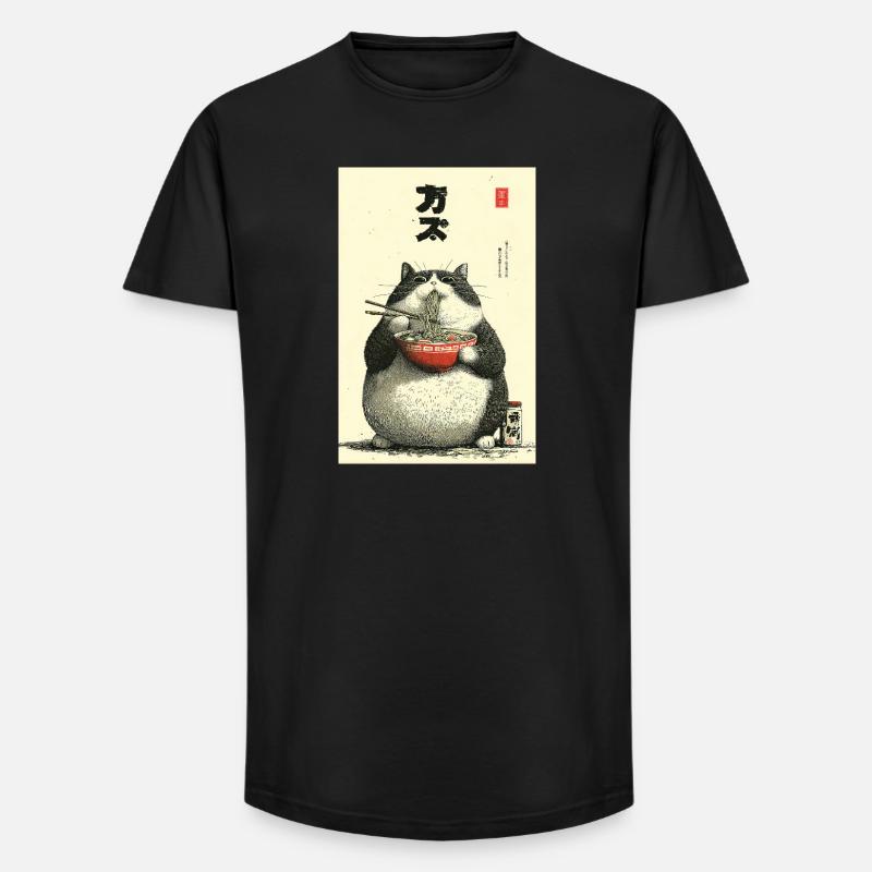 Chonky Cat Ramen Ukiyo-e - Long Fit Männer T-Shirt - Schwarz
