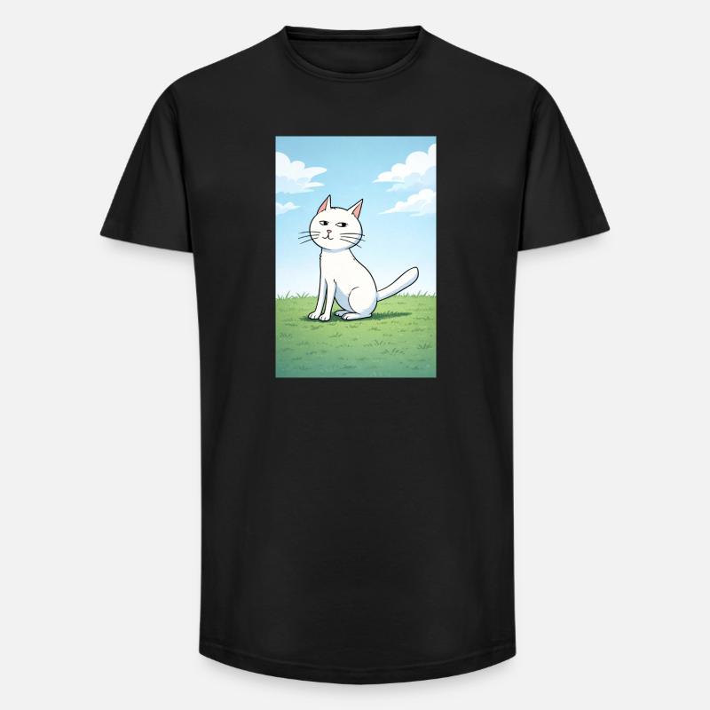 Weiße Katze mit frechen Blick - Long Fit Männer T-Shirt - Schwarz