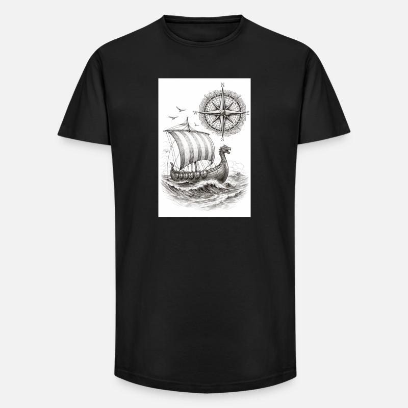 Compass Viking Segelschiff - Long Fit Männer T-Shirt - Schwarz