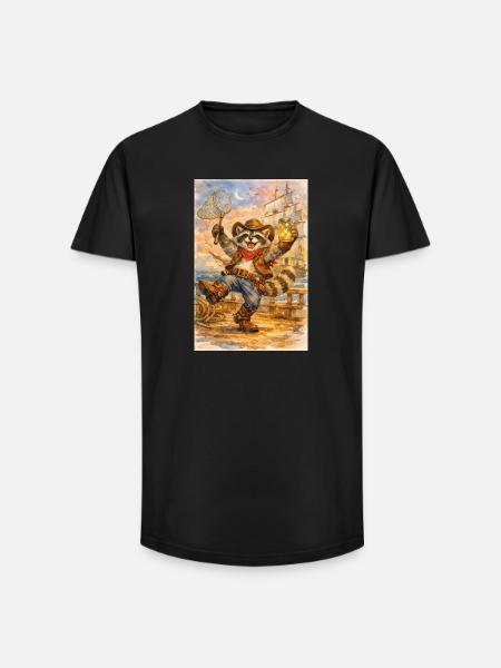 Raccoon cowboy with firefly jar - Long Fit Men's T-Shirt - black