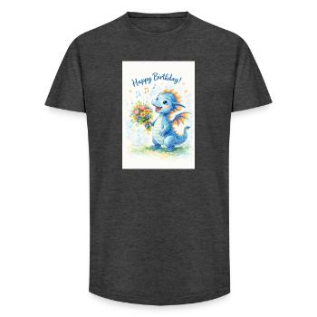 Blauer Drache mit Blumenstrauß - Long Fit Männer T-Shirt - Anthrazit - Vorne - AI Model Male 185 light (185cm)