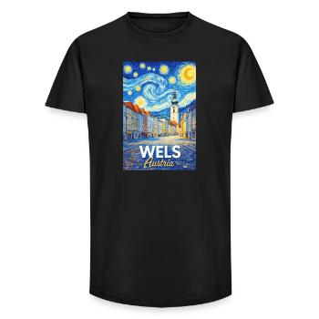 Wels, Autriche - T-shirt coupe longue homme - noir - Devant - AI Model Male 185 light (185cm)