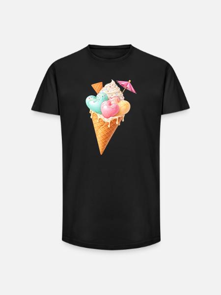 Herz Eis in Waffel Illustration  - Long Fit Men's T-Shirt - black