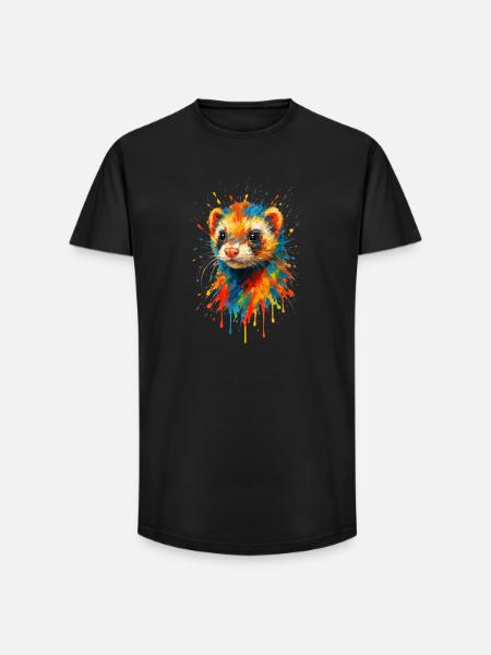 Kunstnerisk ilderfarvet malingssprøjt - Long fit herre T-shirt - sort