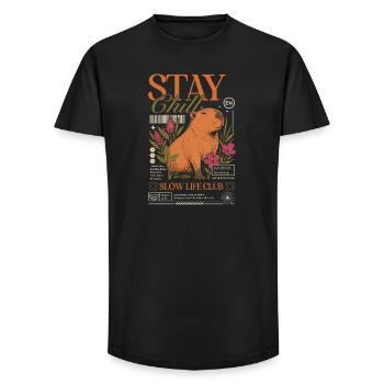 Stay Chill Capybara Motif - Long Fit Men's T-Shirt - black - Front - AI Model Male 185 light (185cm)