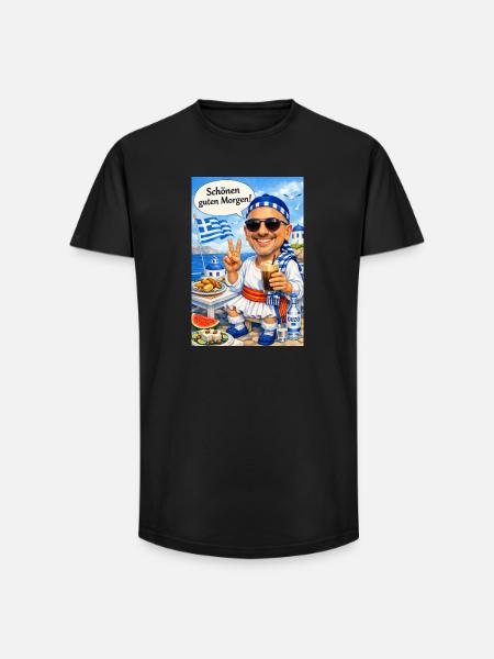 Hellas Morgengruß am Strand - Long Fit Männer T-Shirt - Schwarz