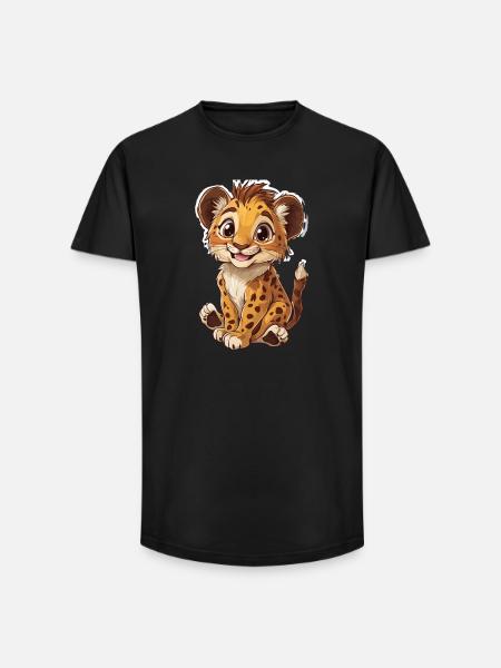 Lion - T-shirt coupe longue homme - noir
