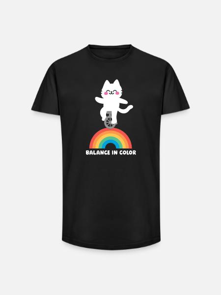 Cat Balances Rainbow - Long Fit Men's T-Shirt - black