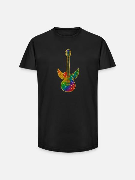 Galaxy Guitar with Angel Wings - Long Fit Men's T-Shirt - black