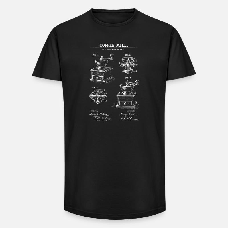 Coffee Mill Patent-Bauplan - Long Fit Männer T-Shirt - Schwarz