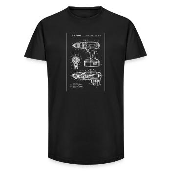 Œuvre d’art de plan de brevet de forage - T-shirt coupe longue homme - noir - Devant - AI Model Male 185 light (185cm)