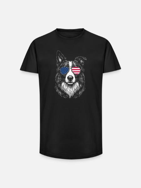 Border Collie USA Sunglasses Patriotic - Long Fit Men's T-Shirt - black