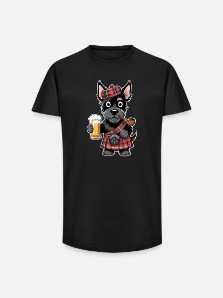 Scottish Terrier avec bière et pipe - T-shirt coupe longue homme - noir