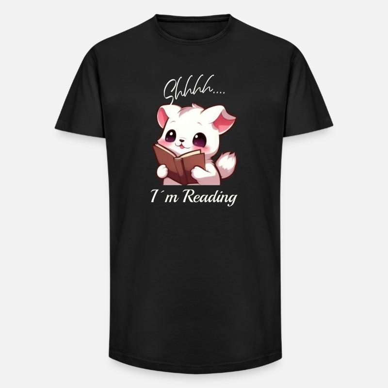 Katze mit Buch - Long Fit Männer T-Shirt - Schwarz