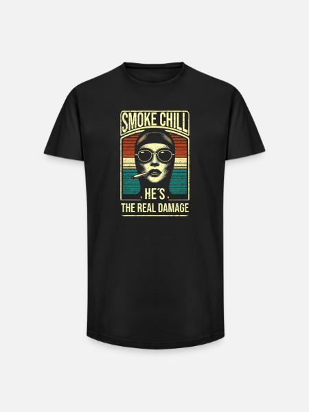 Smoke Chill He's The Real Damage - Long Fit Men's T-Shirt - black