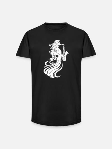 Dessin de saxophoniste - T-shirt coupe longue homme - noir