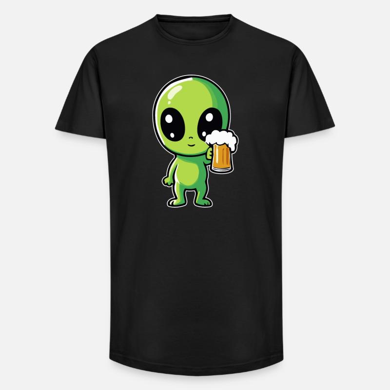 Alien mit Bier - Long Fit Männer T-Shirt - Schwarz