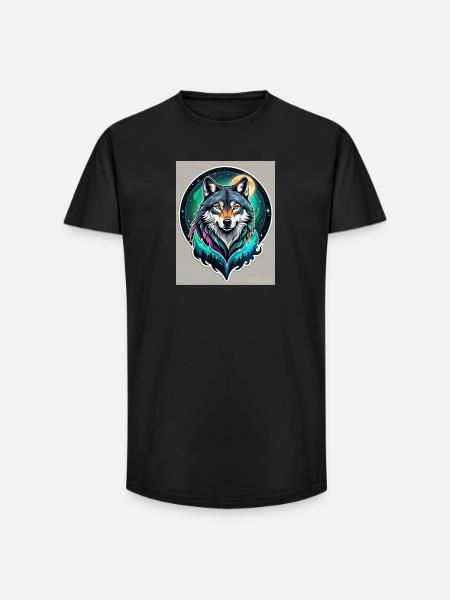 Aurora-Wolf im Mondlicht - Long Fit Männer T-Shirt - Schwarz