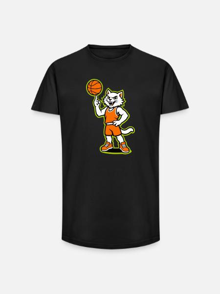 Basketball-Katzen-Maskottchen in Orange - Long Fit Männer T-Shirt - Schwarz