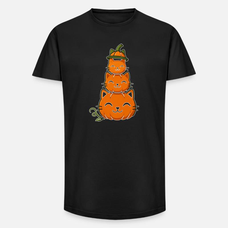 Happy Pumpkin Cat Stack - T-shirt coupe longue homme - noir