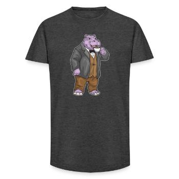 Hippo Coffee Mug - Long Fit Men's T-Shirt - charcoal grey - Front - AI Model Male 185 light (185cm)