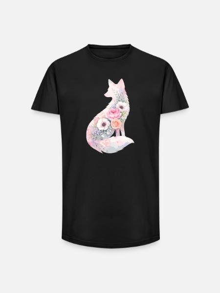 Fuchs Silhouette Aquarell Blumen - Long Fit Männer T-Shirt - Schwarz