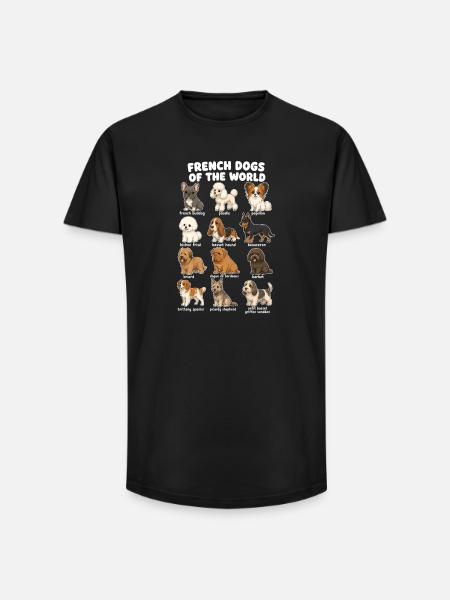 French Dog Breed Chart Cute - Long Fit Men's T-Shirt - black