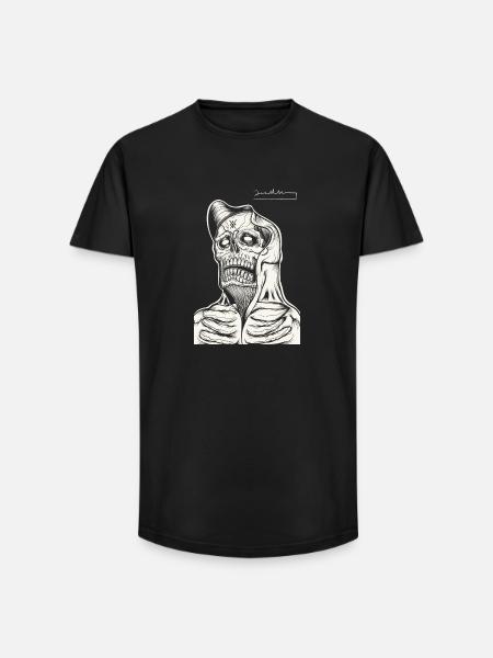 Skull Hoodie Line Drawing - Long Fit Men's T-Shirt - black