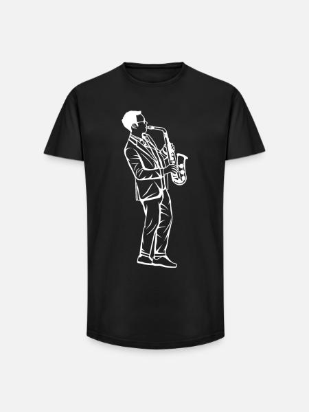 Saxophone Boy Drawing - Long Fit Men's T-Shirt - black