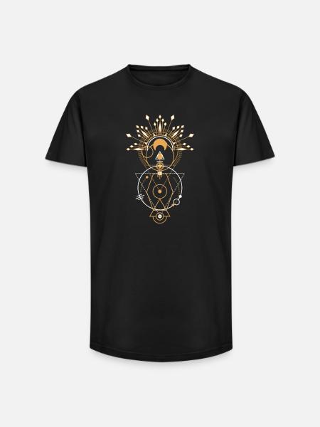Golden Sacred Geometry Mandala - Long Fit Men's T-Shirt - black