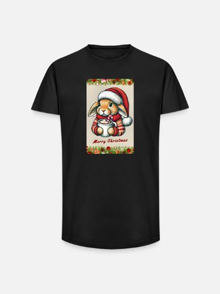 Christmas bunny with hot chocolate - Long Fit Men's T-Shirt - black
