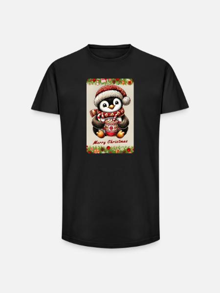 Christmas Penguin with Hot Chocolate - Long Fit Men's T-Shirt - black