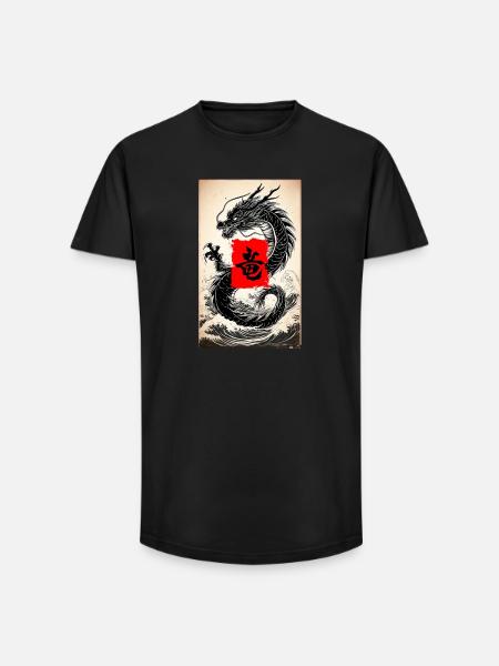 Japanischer Drache im Meer - Long Fit Männer T-Shirt - Schwarz