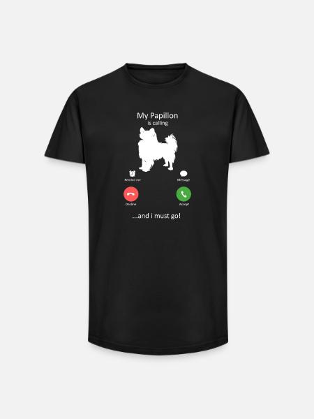 Papillon Dog Calling Smartphone Interface - Long Fit Men's T-Shirt - black