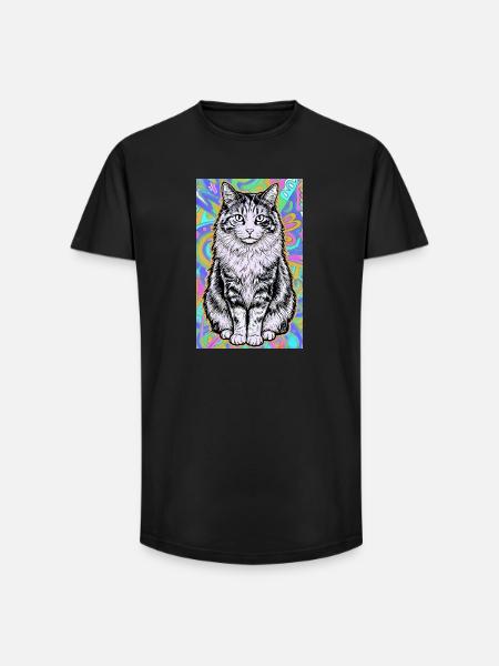 cat - Long Fit Men's T-Shirt - black