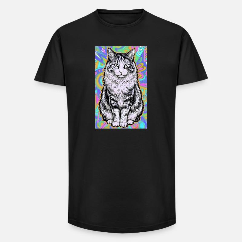 chat - T-shirt coupe longue homme - noir