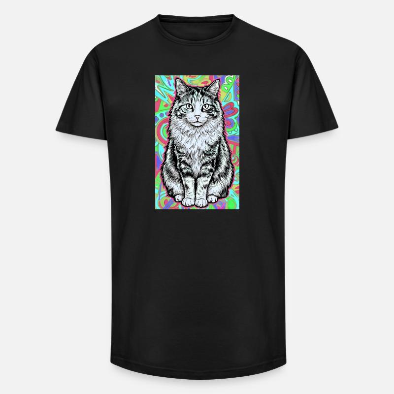Katze - Long Fit Männer T-Shirt - Schwarz