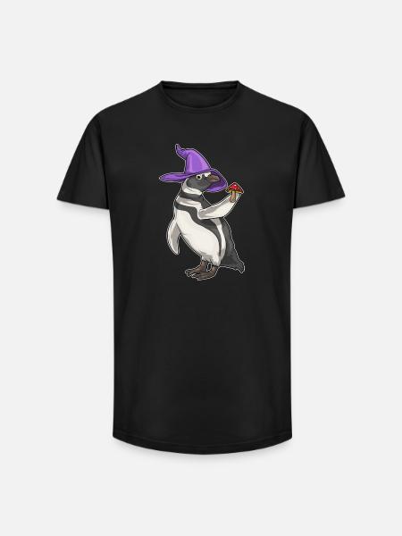 Pinguin Hexe Pilz - Long Fit Männer T-Shirt - Schwarz