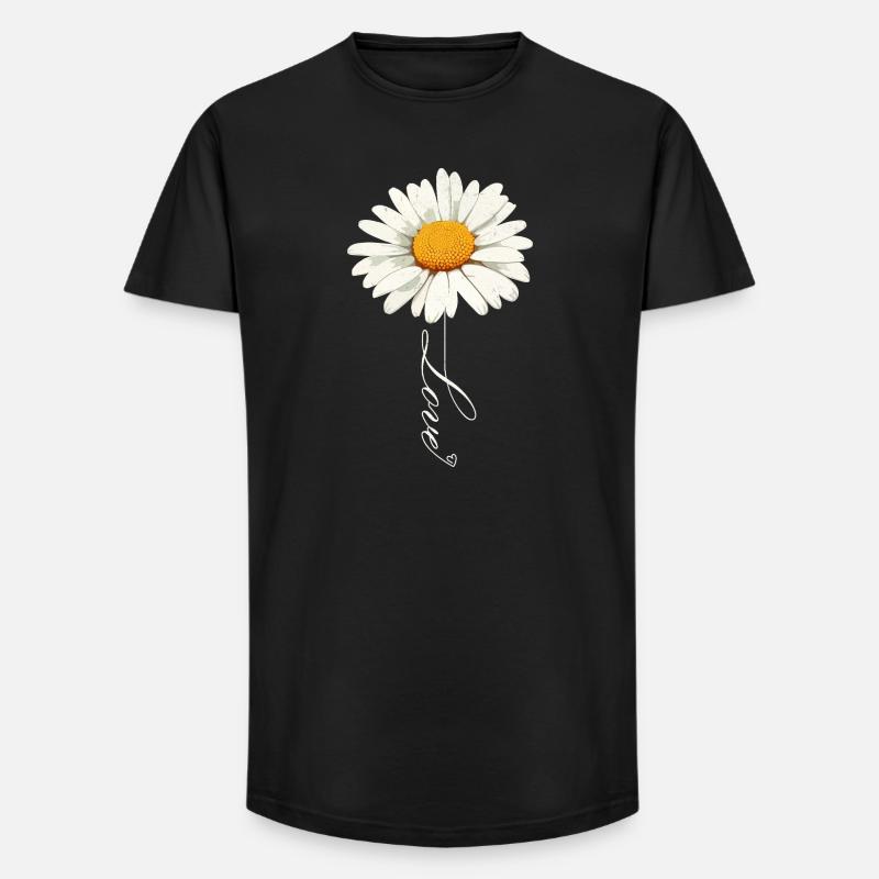 Gänseblümchenblume mit Liebe Skript - Long Fit Männer T-Shirt - Schwarz
