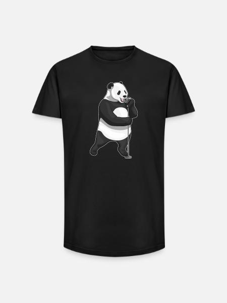 Panda Singer Chant au micro - T-shirt coupe longue homme - noir