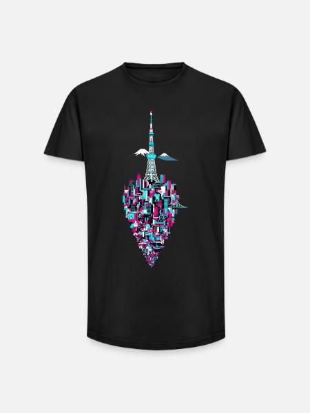 Tokyo Skyline Japan Tower - Long fit herre T-shirt - sort