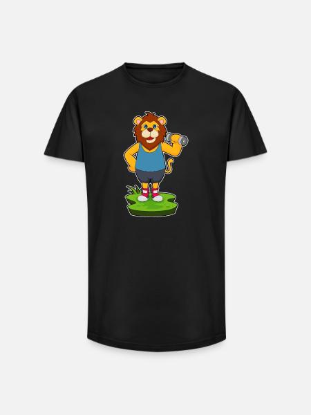 Lion Bodybuilder Dumbbell Bodybuilding - Long Fit Men's T-Shirt - black